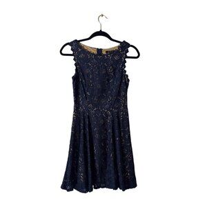 City Studio Navy Lace Fit & Flare Dress With Nude Lining Size 5 Cotton/Nylon Ble